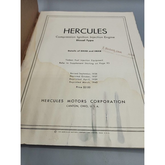 1940s Hercules Motor Description & Maintenance Various Diesel Types Manual - Picture 3 of 13